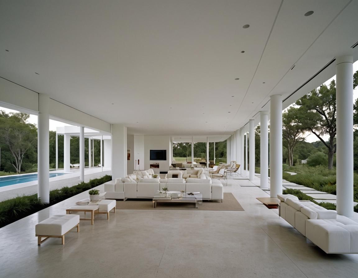 Richard Meier style architecture connecting space with exter...