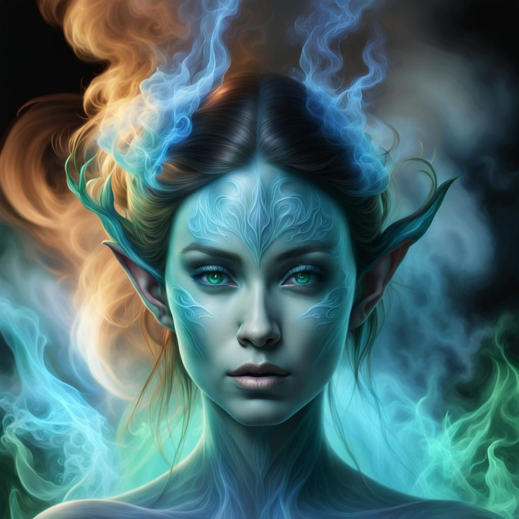 An image of an elven woman, using digital art techniques. The artwork ...