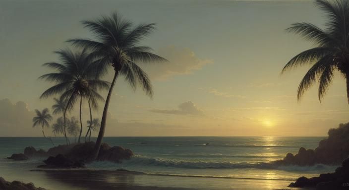 Serene landscape. In the style of Andreas Achenbach