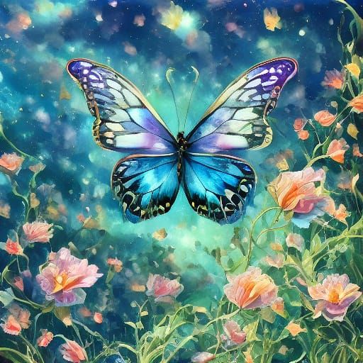 Iridescent Butterfly in Vibrant Sakura Hues