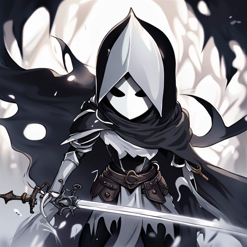 character The Knight of Hollow Knight with a black cloak ove...