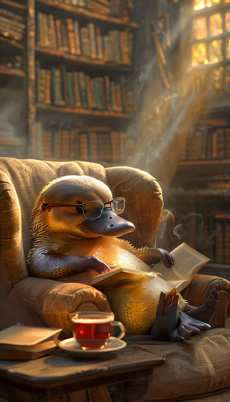 Mr.Platypus reads a book