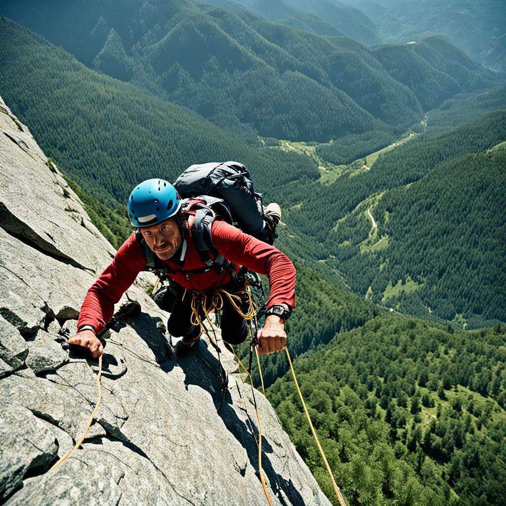 mountain climber with a top shot camera view