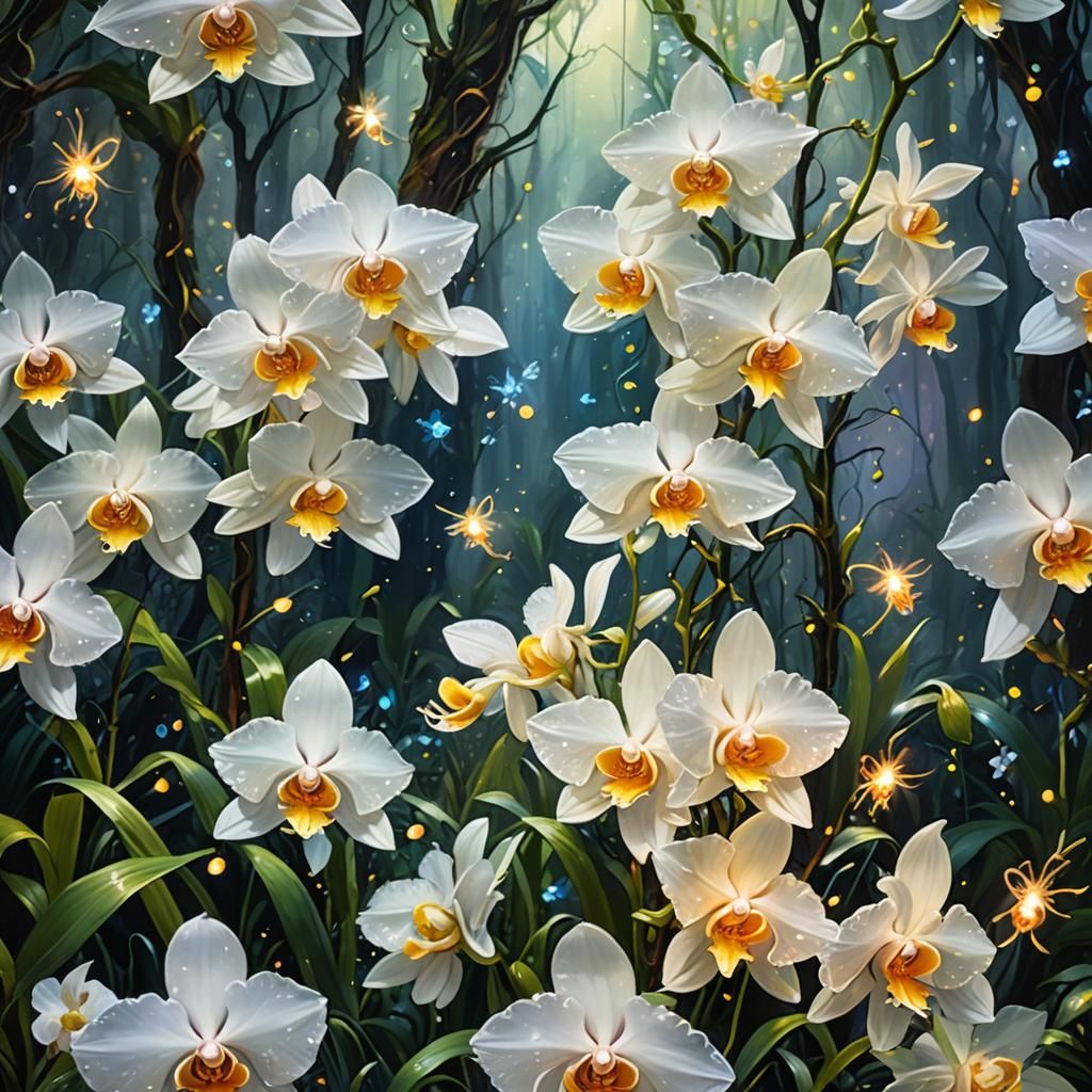 Glowing Orchid in Mystical Forest: Fantasy Concept Art