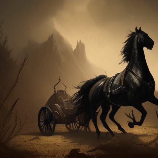 Haunted Stagecoach on the Road thru Transylvania, Four Black...