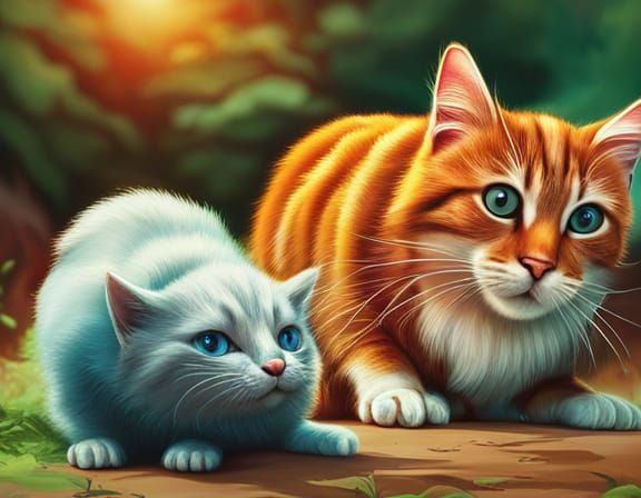 Cats and kittens chasing a mouse warm colors movie poster HD...