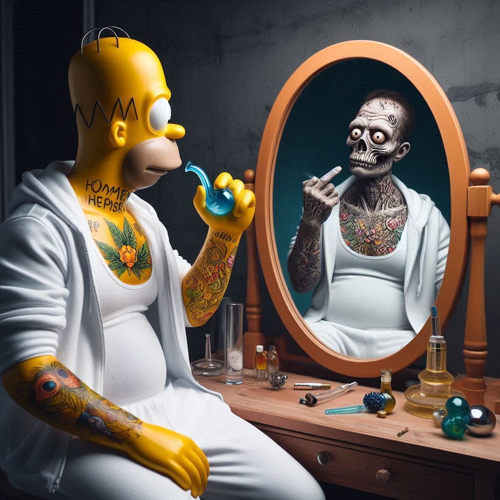 Homer with zombie homer giving him the finger