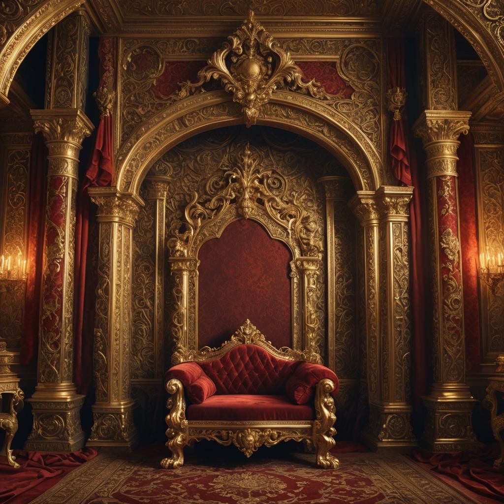 Luxurious Gold Ornate Frame in Royal Chamber