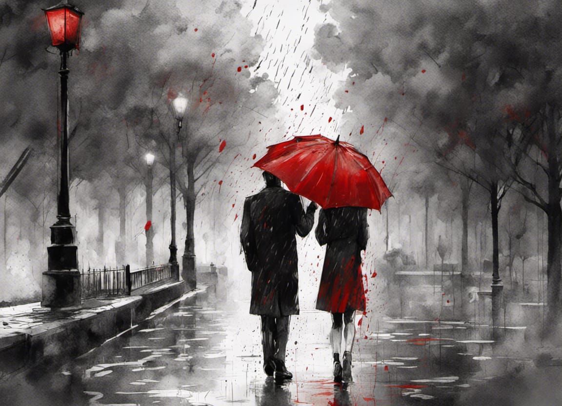 Walking under the same umbrella of passionate love AI Generated