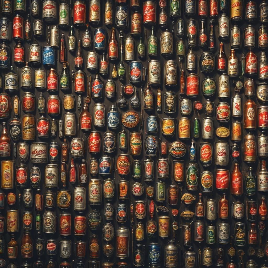 Bar wall with all the beer neon signs hanging on it. (Budwei...