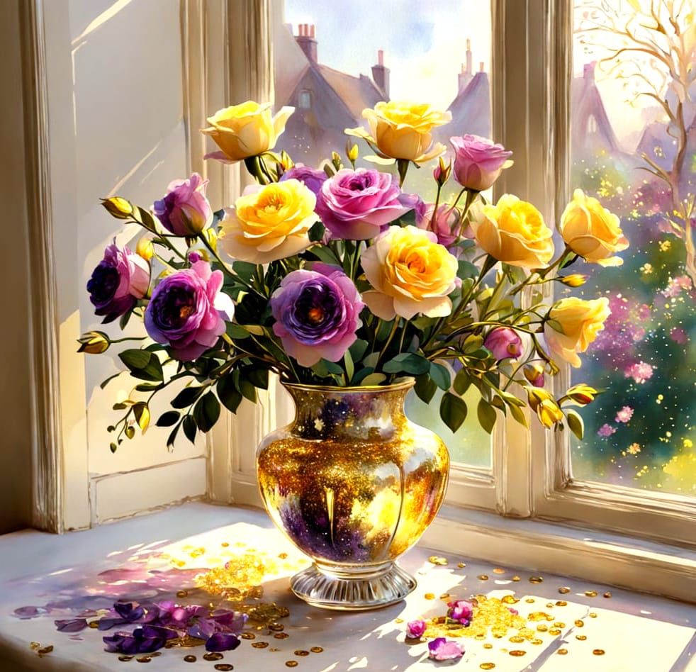 Purple & Yellow Roses  by @Joanna7