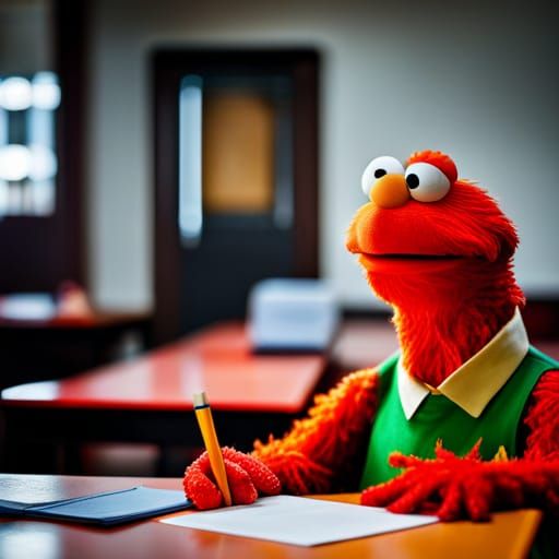Portrait of a Sesame street character in school