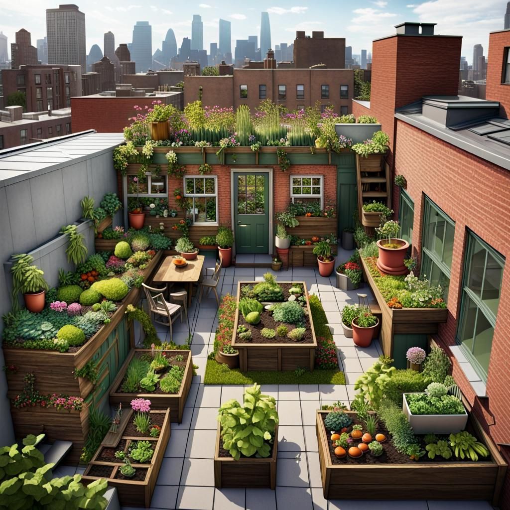 The beauty of small rooftop gardens or community plots nestled within the urban environment.
Imaginative ...  by @Tara