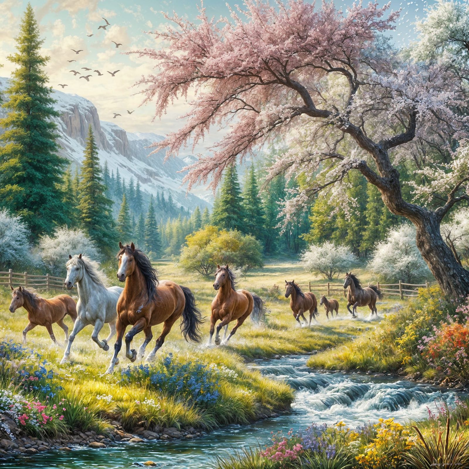 Galloping wild horses