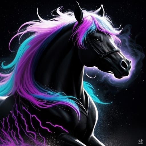 Ethereal Horse with Bioluminescent Tattoo and Runes
