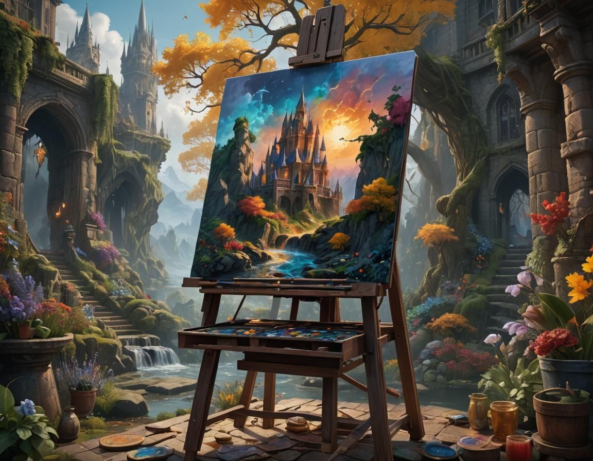 a painting on an easel