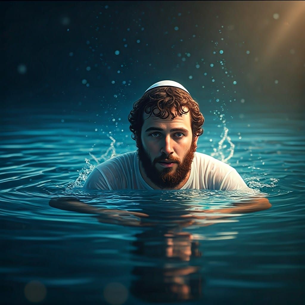 Hasidic Man Swimming in Fantasy Concept Art Style