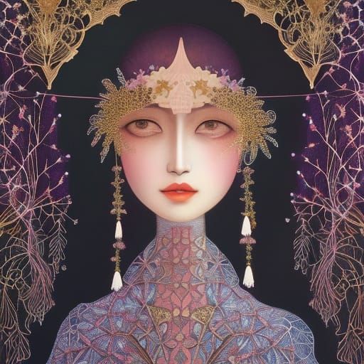 Intricate Constellation Portrait in Textile Art Style