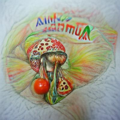 aminita muscaria colourful pencil sketch psychedelic