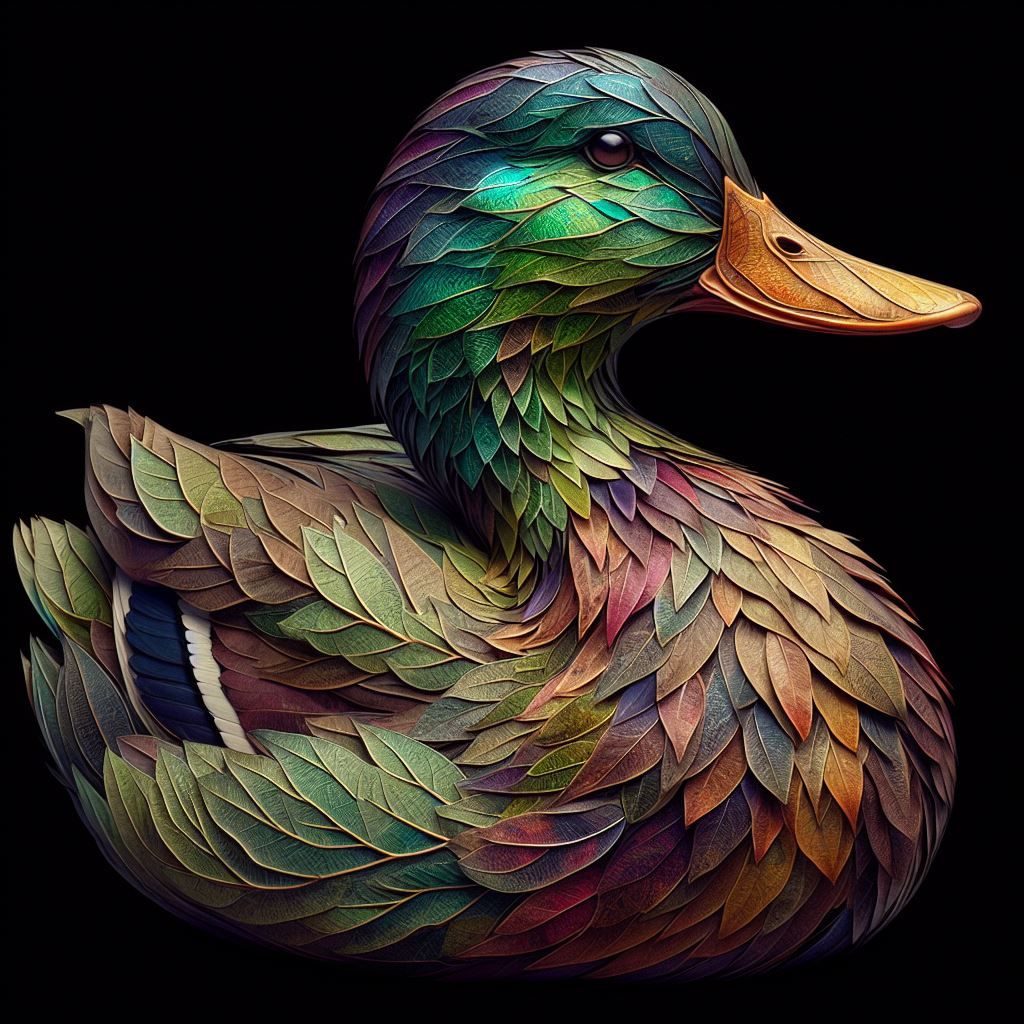 Mallard duck made out of leaves