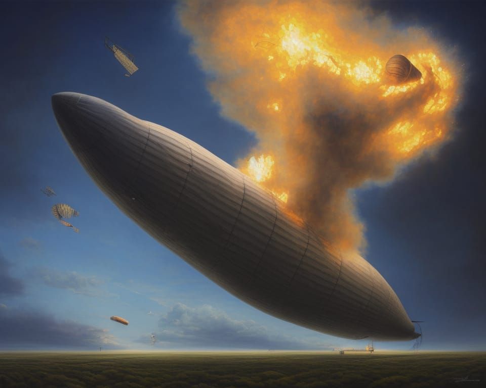 beautiful painting of an elaborate Hindenburg Zeppelin airsh...