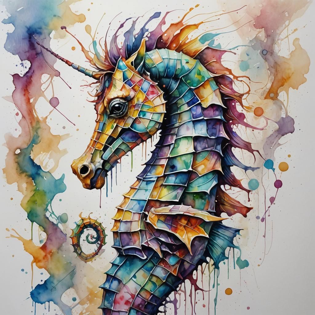 Watercolour seahorse