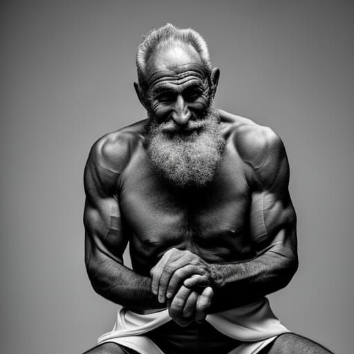 A stoic greek elder ponders, top lighting, existence, side l...