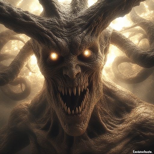 Terrified human Man meets his evil maker in the afterlife