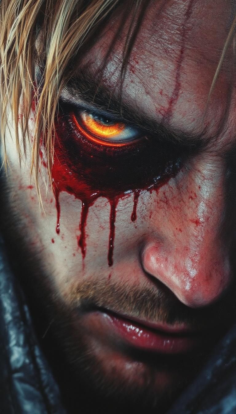 Resident Evil 2 Leon Kennedy super close up oil painting