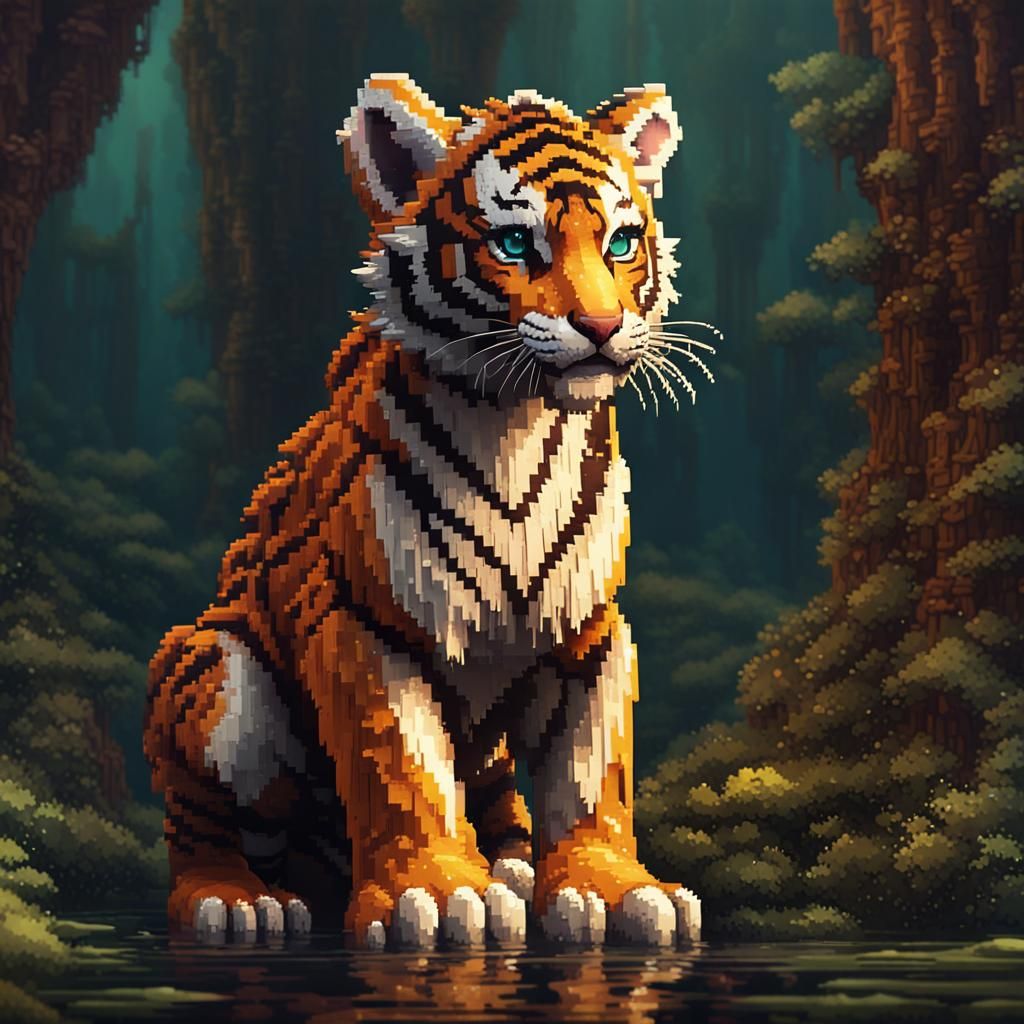 Baby tiger pixel art, pixel style, pixelated   by @jnatas
