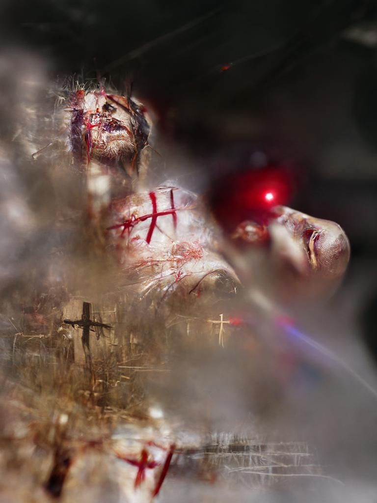 Bleeding crosses horror 8k resolution hyperrealism poster ar...