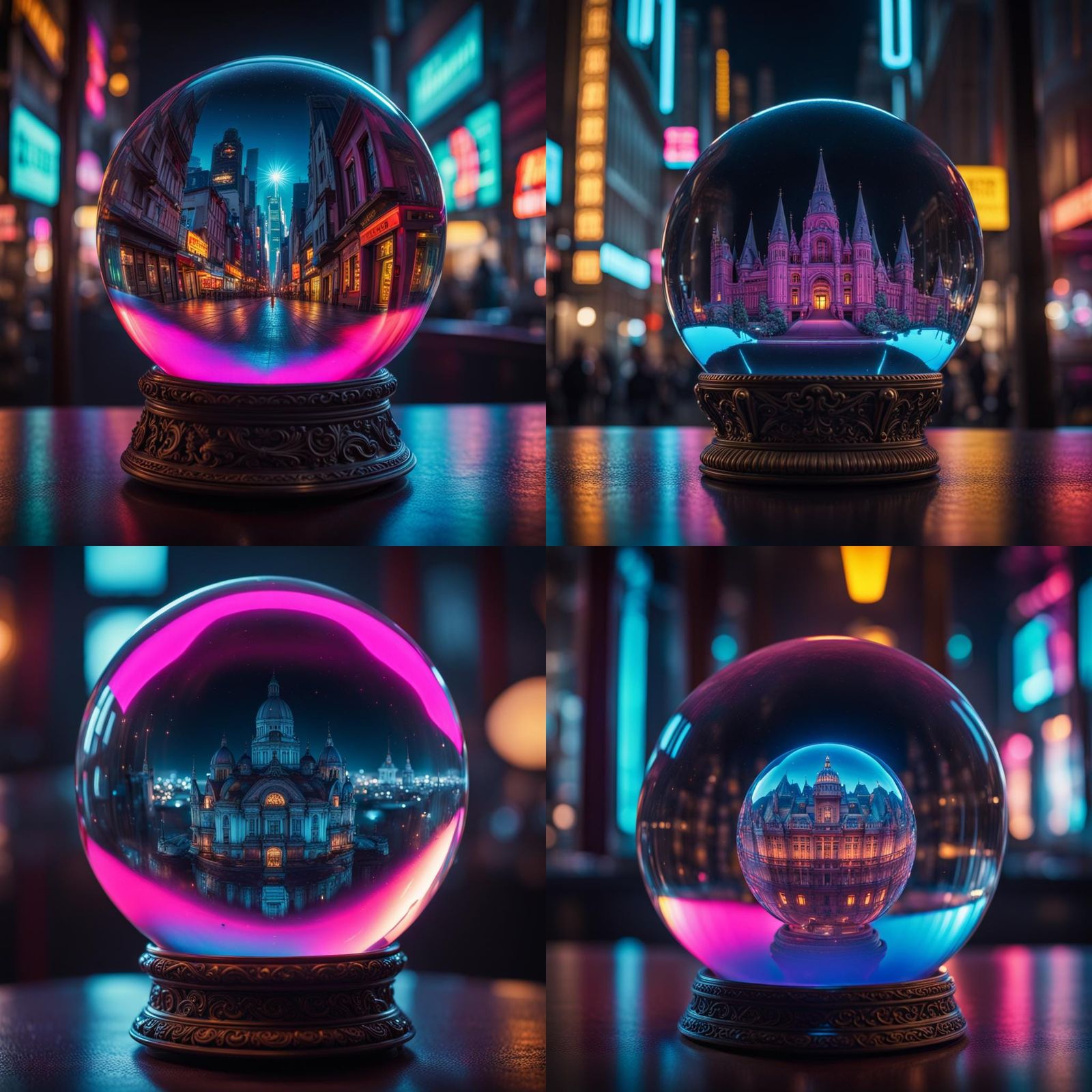 something neon and mystically inside a crystal ball, realistic, perfect