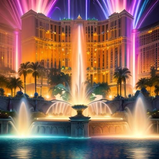 The Bellagio Fountain after sunset - AI Generated Artwork - NightCafe ...