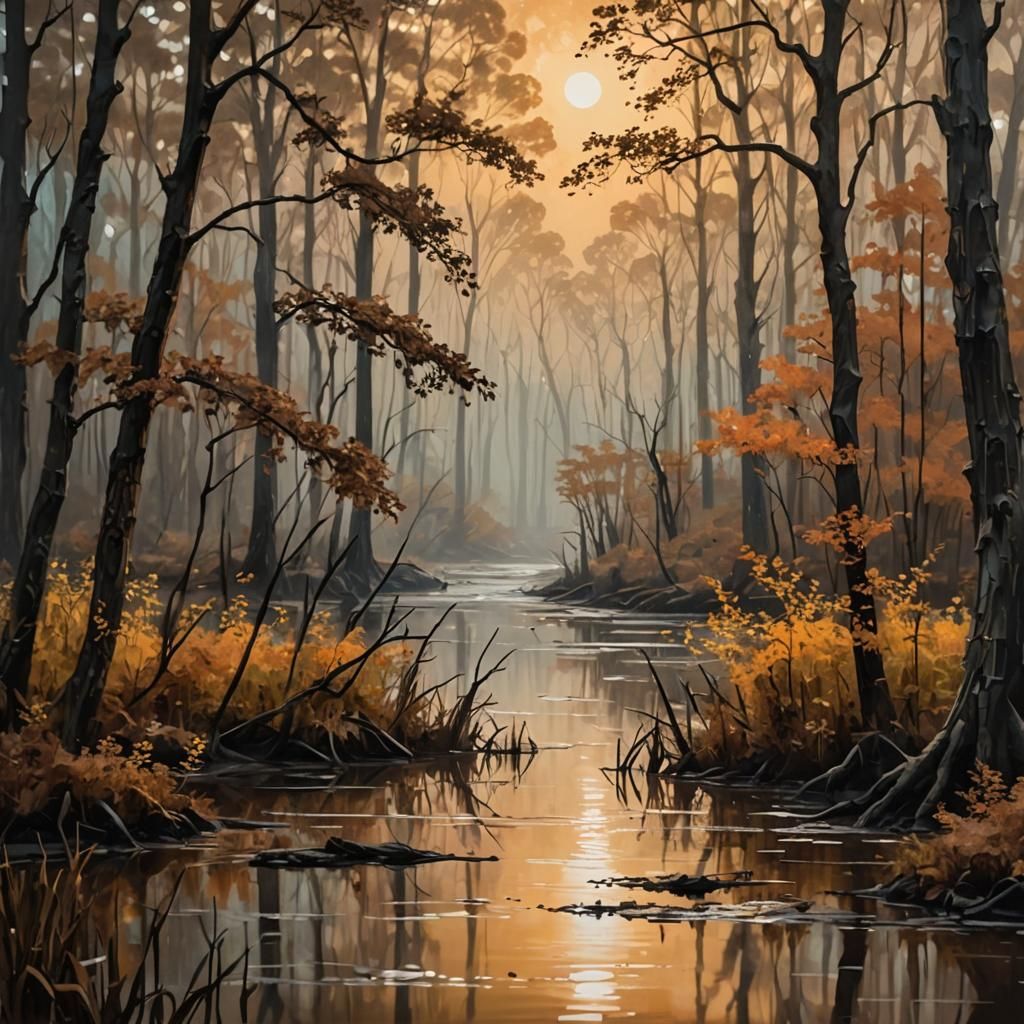 Dramatic Bokeh Abstract Swamp Landscape in Anime Style