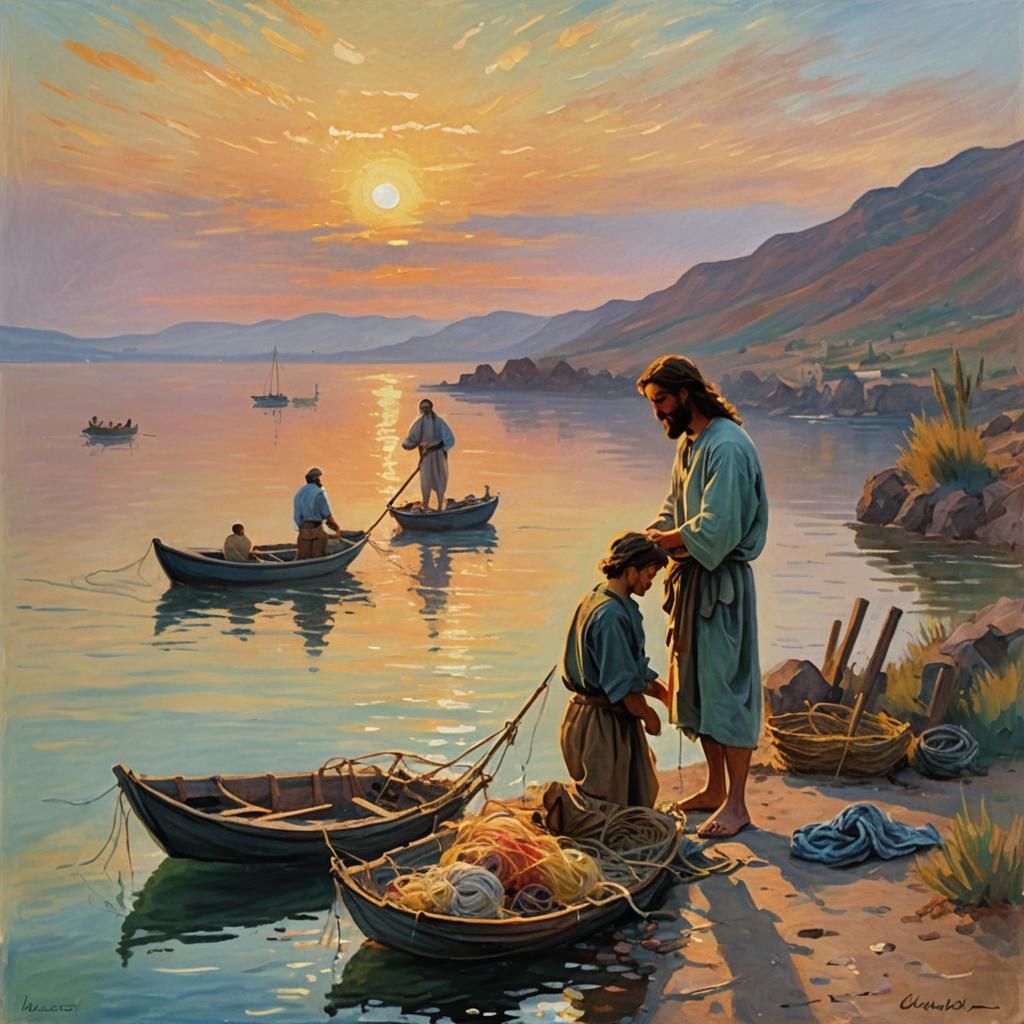 Jesus said to a young fisherman mending his nets on the Sea ...