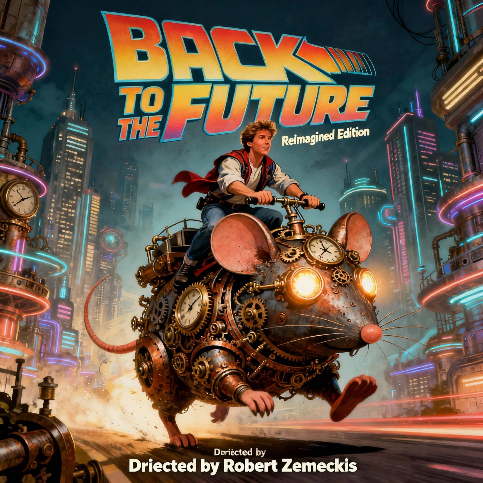 Reimagined movie poster for 'Back to the Future'. A vintage illustrated poster style. Marty McFly riding ...  by @Paul Snipes