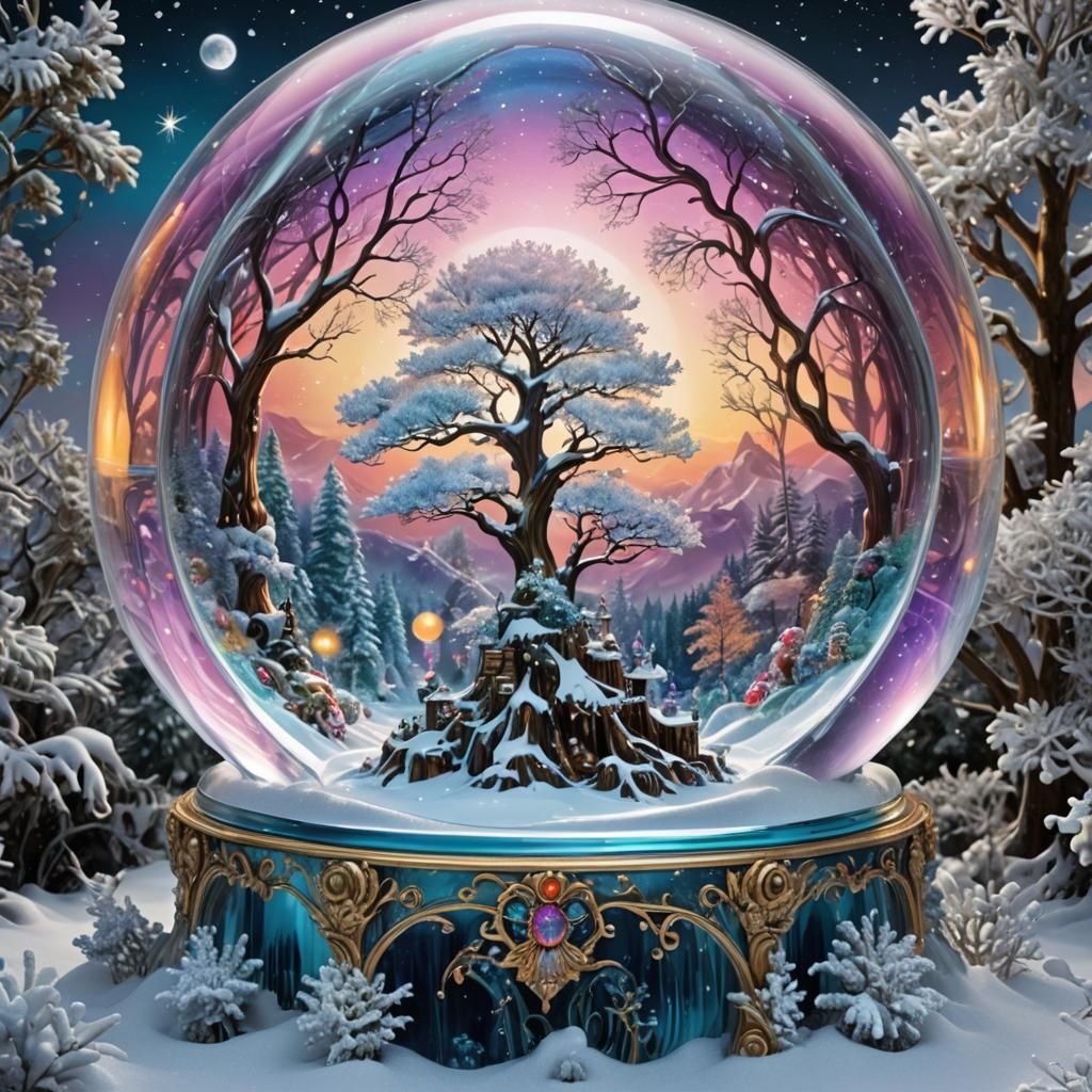 centered dreamscape a fully transparent Majestic glass snow globe, award winning, concept design, polycarbonate, ...  by @James Silvers