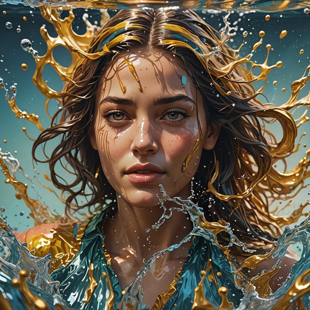 magnifique naïade dorée qui émerge en sautant de l'eau