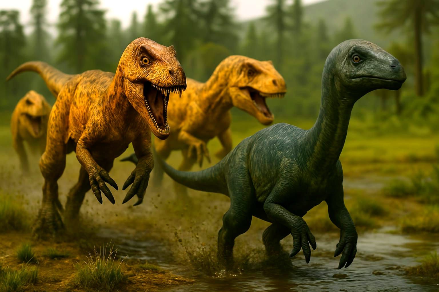 Life in the Jurassic : Young Allosaurus hunting