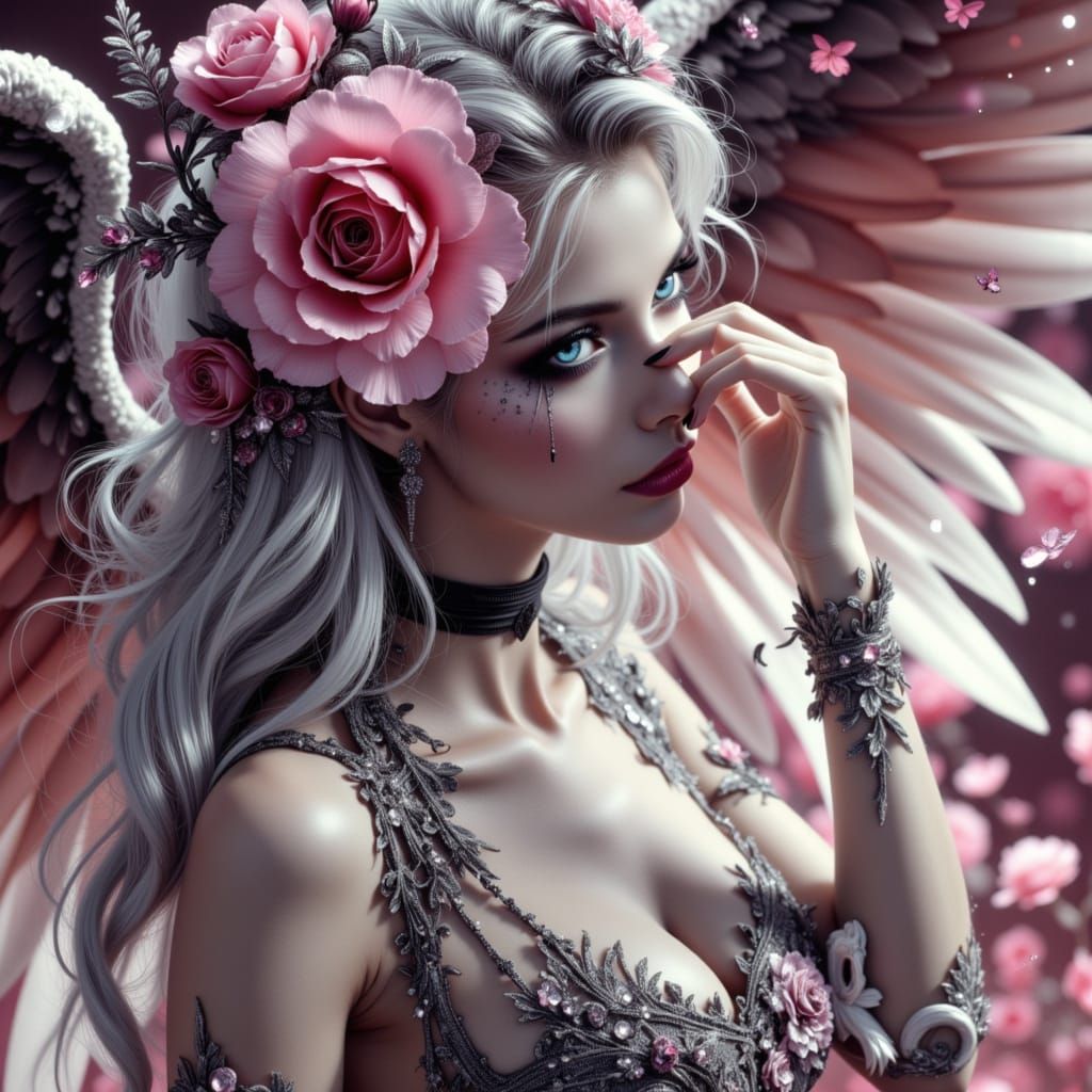 Fallen Angel in Dystopian Paris, Erotic Pose