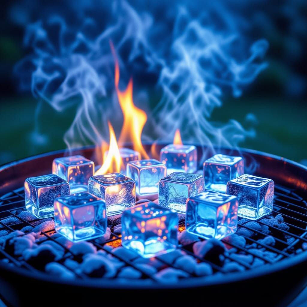 Surreal BBQ Grill With Glowing Ice Embers