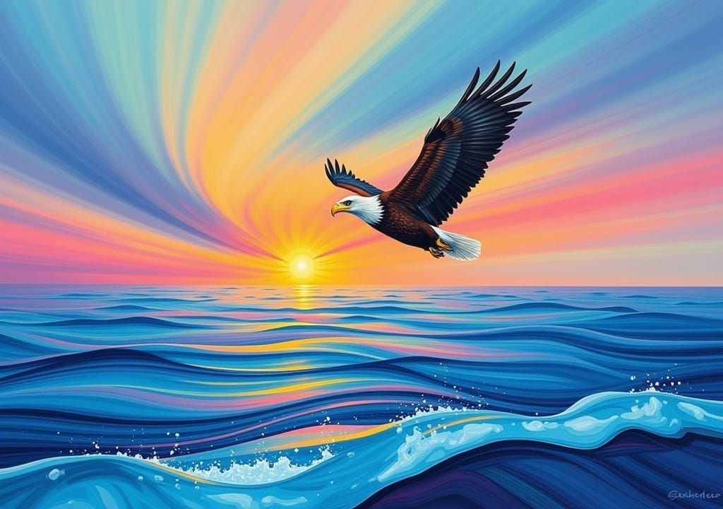 An Eagle Soaring over the Sea <lora:Fortune:1.0> 