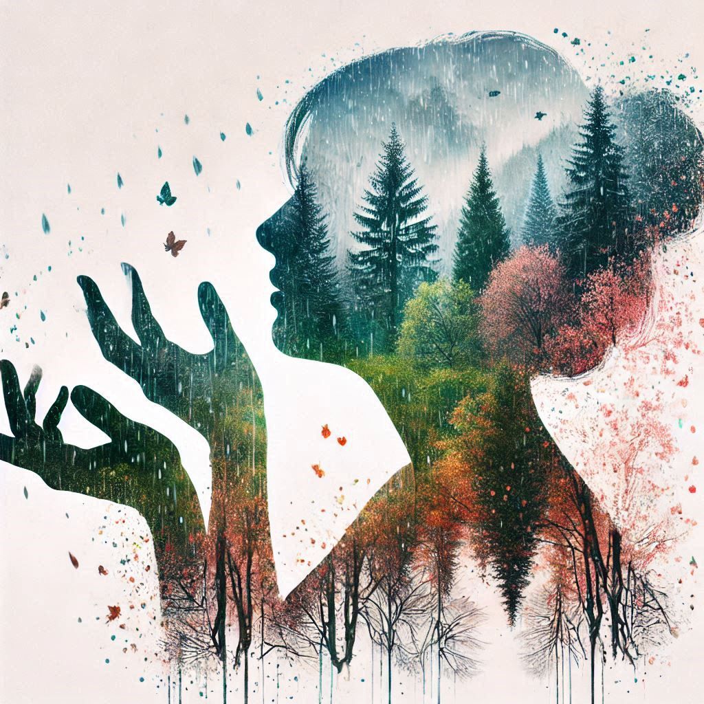 double exposure beautiful fantasy DALL-E 3 portrait landscape..