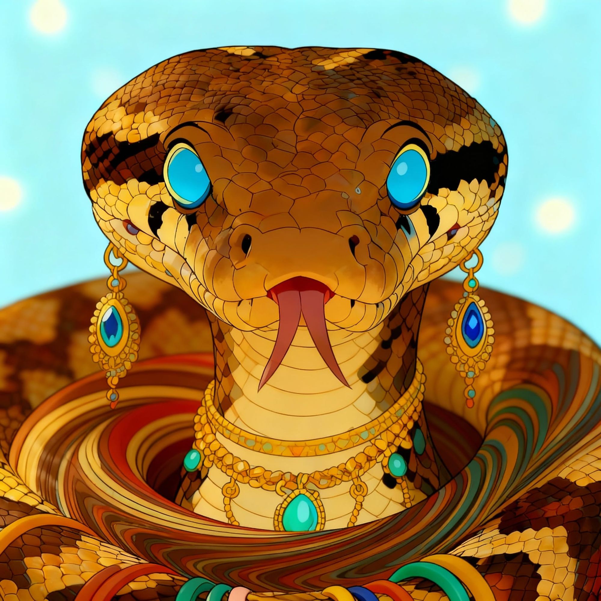 Female indian rock Python hypnotized and her eyes are replaced by blue and black spirals