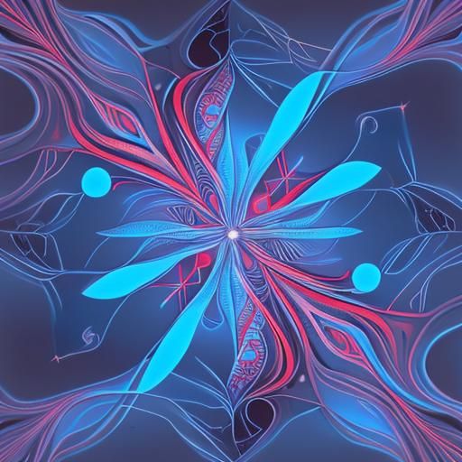 The delicate space filled with blue ntricate red threads Ind...