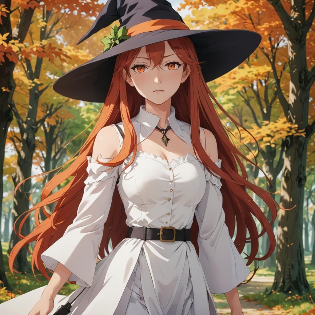 Anime Portrait of a Young Witch in Autumnal Colors