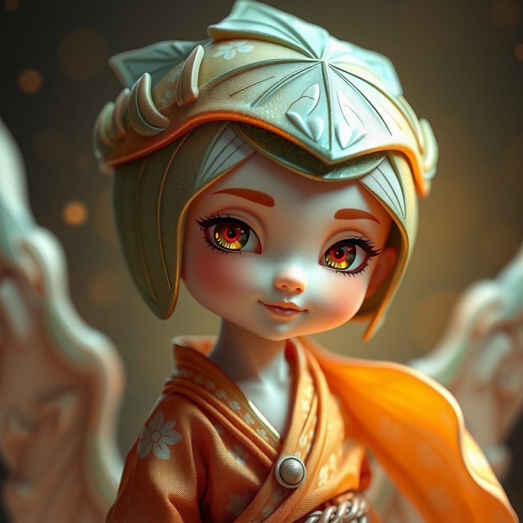 Art Nouveau Character in Vibrant Orange and Teal