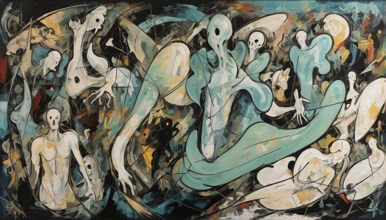 Abstract shapes and lines form a chaotic yet intriguing scen...