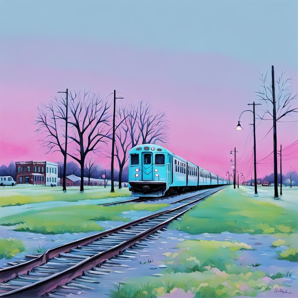 South Detroit  train going anywhere pastels