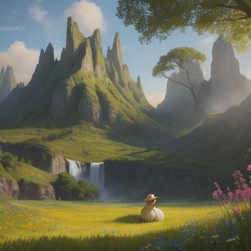 Whimsical Gedi Folk Girl in a Lush Meadow